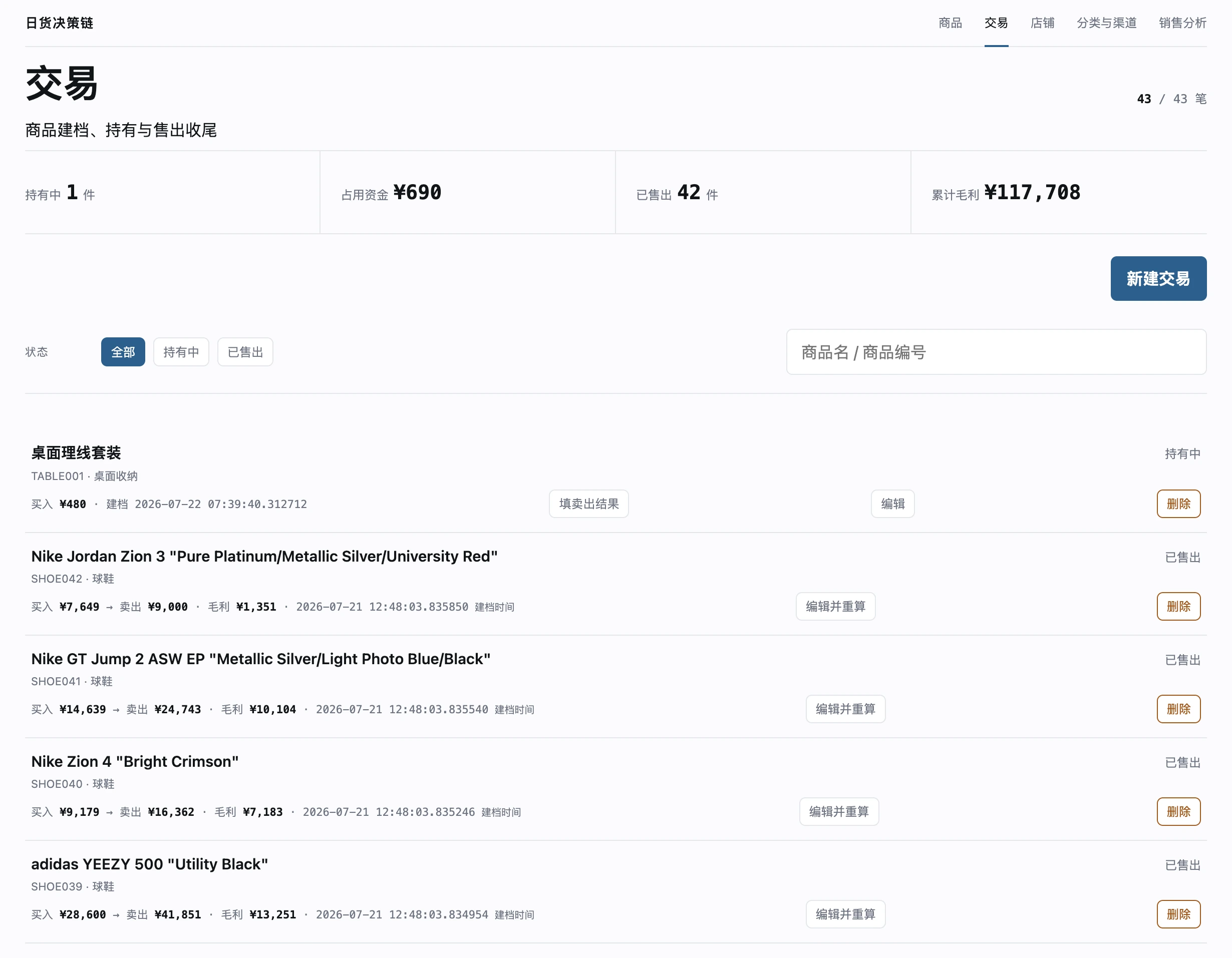 日货决策链交易页面